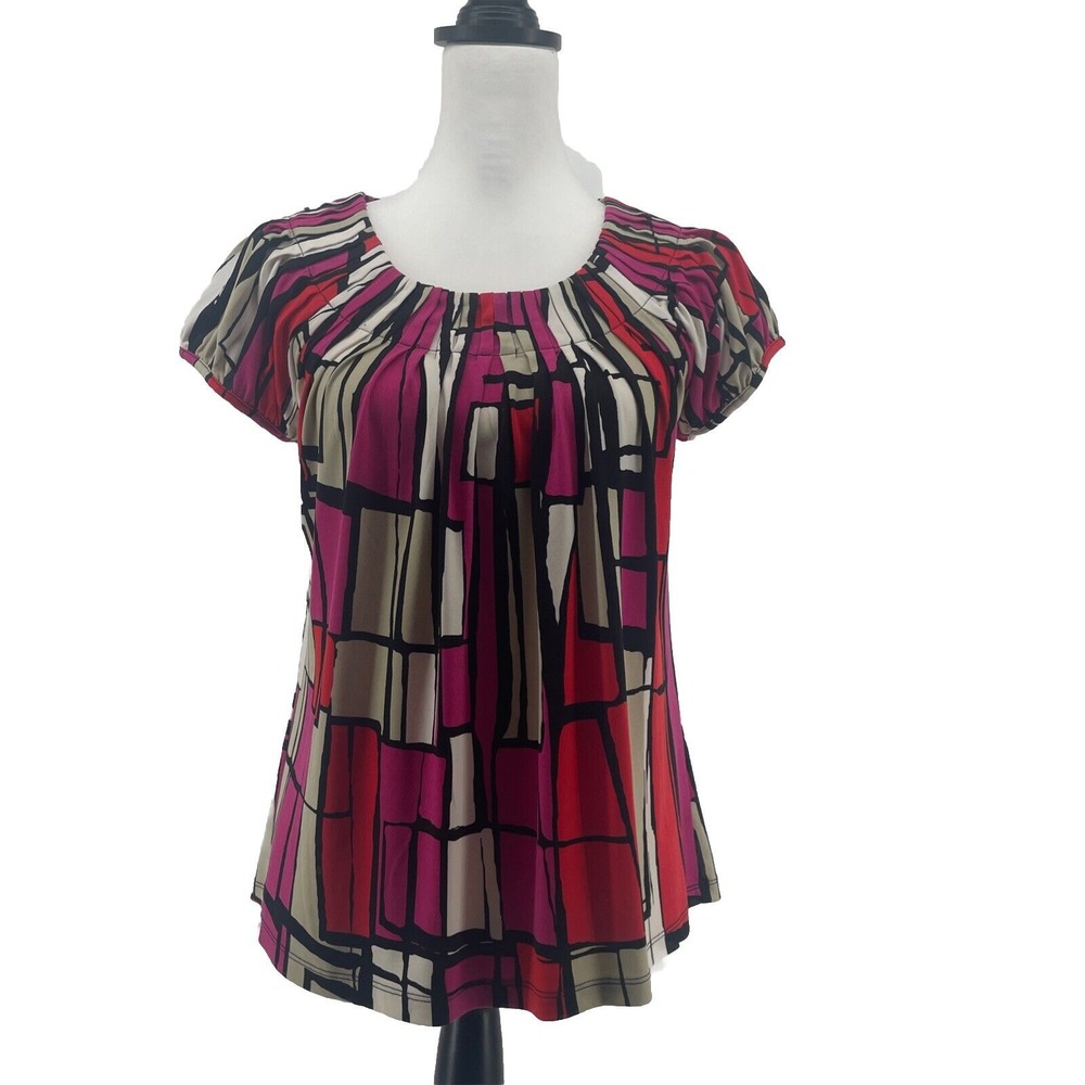 Style & Co Artsy Top Women's Medium Petite Colorful Y2K